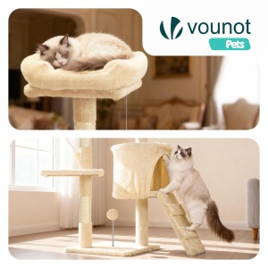 Catarator pentru pisici VOUNOT 112 cm, cu 3 platforme, culoare bej - Img 6