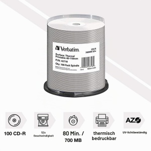 CD-R Verbatim 700MB, 52x, 50 bucati, termic imprimabil - Img 2