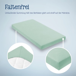 Cearsaf din jerse Julius Zollner pentru pat pentru bebelusi si copii, 100% bumbac jerse, certificat OEKO-TEX Standard 100, dimensiune: 60x120cm / 70x140cm, 1 pachet, salvie - Img 5