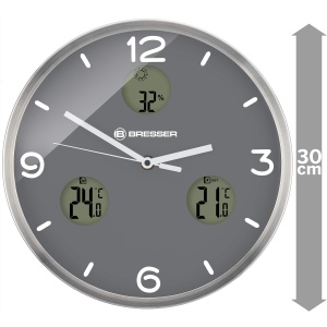 Ceas de perete Bresser MyTime io NX, 30 cm, gri, cu termometru si higrometru - Img 6