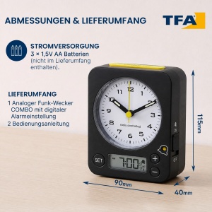 Ceas de perete TFA Dostmann Combo 60.1511.01.07 cu alarma digitala - Img 7