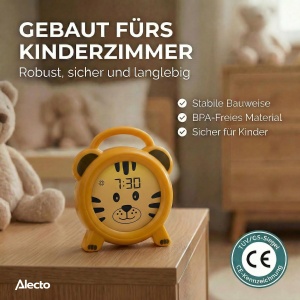 Ceas desteptator pentru copii Alecto BC100TIGER, galben, cu noapte luminoasa si USB reincarcabil - Img 3