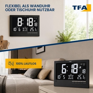Ceas digital de perete TFA Dostmann 60.4508, cu iluminare automata, negru - Img 6