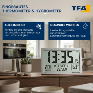 Ceas digital de perete TFA Dostmann 60.4517.54 cu display XL, argintiu - Img 5
