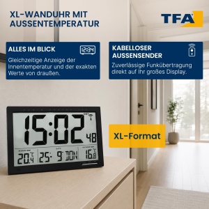 Ceas digital TFA Dostmann 60.4510, negru, cu afisaj mare si temperatura interioaraexterioara - Img 3