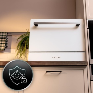 Cecotec Masina de spalat vase compacta pentru 6 seturi de clasa Bolero Aguazero 2400 Sticla alba. 1380W, finisaj din sticla alba, 5 programe, panou de control tactil, programabil pana la 24 de ore, blocare pentru copii si cos pentru tacamuri - Img 9