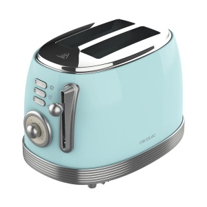 Cecotec Prajitor de paine Toast&Taste 800 Vintage Albastru Deschis, 850 W, Fante Duble Extra Lati Scurte de 3,8 cm, 2 Felii de Paine Prajita, Finisaj din Otel Inoxidabil, Stil Vintage, 3 Functii, Albastru - Img 1