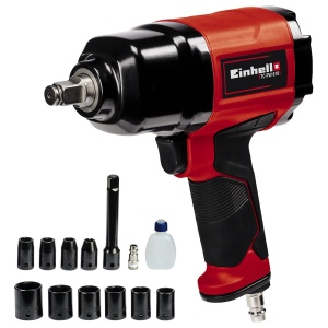 Cheie pneumatica cu impact Einhell TC-PW 610 (cuplu max. 610 Nm, rotatie stanga/dreapta, 10 prize, sticla de ulei (goala), mamelon cu priza, extensie 125 mm)