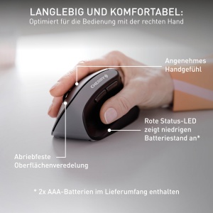 CHERRY MW 4500, mouse vertical ergonomic pentru dreptaci, wireless (wireless de 2,4 GHz), rezolutie reglabila in 3 trepte de pana la 1200 dpi, alimentat cu baterie, negru - Img 5