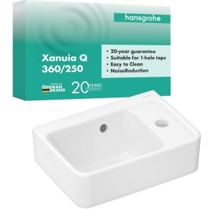 Chiuveta de mana hansgrohe Xanuia Q, 360 x 250 mm, alba, cu hahnloch si overflow