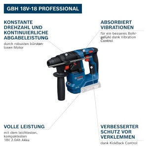 Ciocan rotopercutor Bosch Professional GBH 18V-18 SDS Plus motor fara perii control vibratii - Img 2
