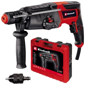 Ciocan rotopercutor Einhell TE-RH 950 5F (950 W, cutie de viteze cu 2 trepte, forta de impact 3 J, montare SDS-plus, capacitate de gaurire beton 28 mm, opritor adancime de gaurire, livrare in carcasa)