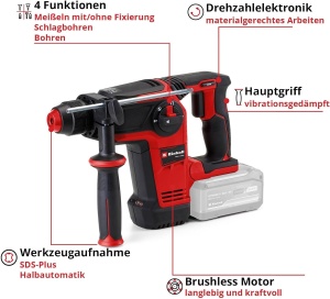 Ciocan rotopercutor Einhell TP-HD 1826 Li BL-Solo 18V 26J Brushless SDS-Plus - Img 3
