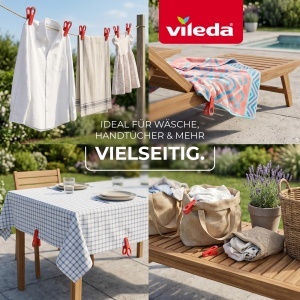 Clame de rufe Vileda 48 bucati, fara metal, rezistente la intemperii, rosii - Img 3