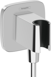 Conector perete cu suport pentru dus hansgrohe FixFit Q, crom, cu sistem de prevenire a refluxului
