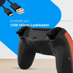 Controler Wireless NK pentru PS4 / PS3 / PC/Mobile - Controler Wireless cu Dualshock, Functie de Detectare pe 6 Axe, Lumina LED, Panou Tactil, Mufa Casti, Incl. Cablu de Incarcare - Portocaliu - Img 5