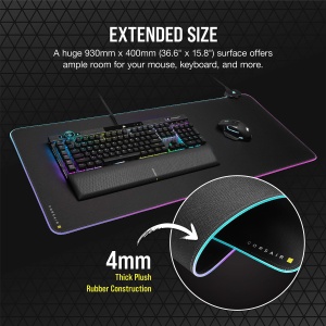Corsair MM700 RGB Extended Cloth Mouse Pad - 930mm x 400mm - Iluminare RGB 360deg - Hub cu doua porturi USB - Cauciuc gros - Negru - Img 6