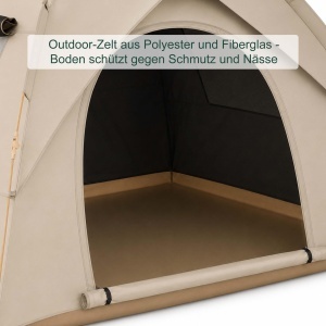 Cort de camping Relaxdays pentru 3-4 persoane, rapid de montat, UV 50, bej - Img 8