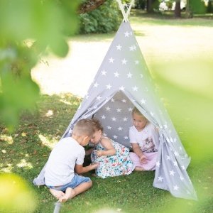 Cort de joaca copii roba Little Stars - 115x115 cm, grialb, cu suport fiberglas - Img 8