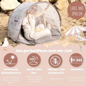 Cort de plaja BEABA Breezy, UPF50, 120x85 cm, cu moskitiera - Img 3