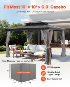 Cortina pavilion VEVOR JDC-33LGR 2840x2840x2110 mm gri impermeabila cu fermoar dublu - Img 2