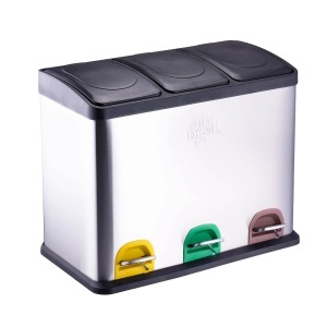 Cos de gunoi Dirt Devil 3 x 15L, sistem de reciclare, inox, cu capac cu inchidere lenta