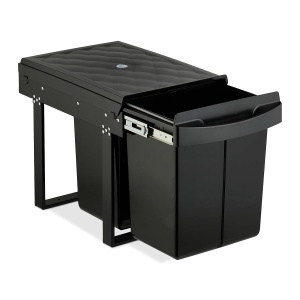 Cos de gunoi incorporabil Relaxdays, 2 compartimente, 2x20L, negru
