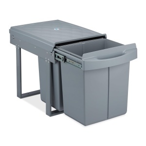 Cos de gunoi incorporabil Relaxdays, 2x20l, gri, cu sistem de extractie
