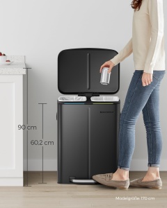 Cos de gunoi metalic SONGMICS LTB40B02, 2 x 20 L, negru, cu sistem de reciclare - Img 8