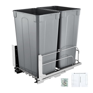 Cos de gunoi retractabil VEVOR 50 Qt x2, cu sistem Soft-Close, gri
