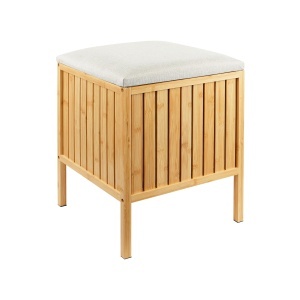 Cos de rufe Relaxdays, 52 l, bambus, scaun cu capac moale, naturalcrem