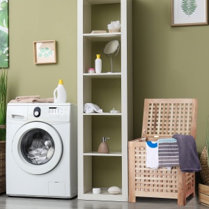 Cos de rufe Relaxdays, 70 litri, lemn de nuc, cu capac si sac detasabil - Img 5