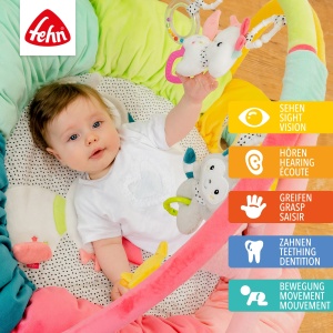 Covor de activitati pentru bebelusi Fehn Aiko si Yuki 85 cm, 5 jucarii detasabile - Img 2