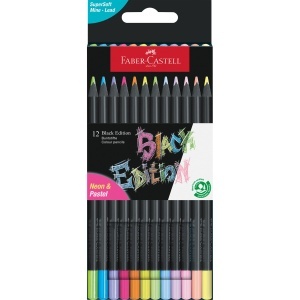 Creion colorat Faber-Castell Black Edition 12 culori neon si pastel