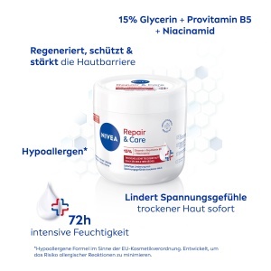 Crema hidratanta NIVEA Repair Care 400ml, pentru piele foarte uscata, cu Glicerina si Provitamina B5 - Img 2