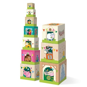Cuburi de Stivuire HABA 10 cuburi din carton, joc educativ pentru copii de la 1 an