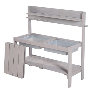 Cucina de gradina pentru copii Roba Fun Outdoor din lemn, gri, cu 2 bazine - Img 2