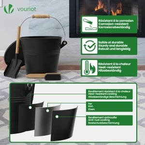 Cufar pentru cenusa VOUNOT 5L cu capac, metalic, negru, cu lopata si perie - Img 7