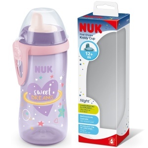 Cupa pentru copii NUK Kiddy Cup 300 ml, lila, rezistenta la muscaturi, iluminare nocturna