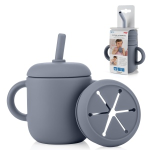 Cupa Snack si Bautura pentru Copii 180 ml, Culoare Gri-Albastru