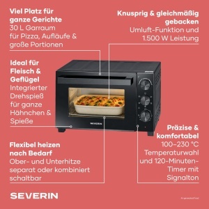 Cuptor cu ventilatie Severin TO 9020, 30L, 1600W, negru - Img 3