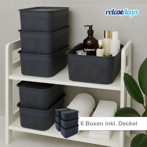 Cutie de depozitare Relaxdays 6 buc, capacitate 5 L, cu capac, plastic, negru - Img 2