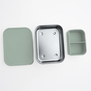 Cutie de pranz reer din otel inoxidabil si silicon, 700ml, verdesilver - Img 2
