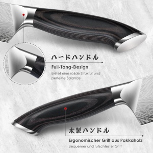 Cutit de bucatarie din otel pulbere SHAN ZU, cutit de bucatar japonez Cutit Santoku, cutit de bucatar profesional de 18 cm cu continut ridicat de carbon, cutit de bucatarie ascutit cu maner ergonomic din lemn Pakka - Img 4