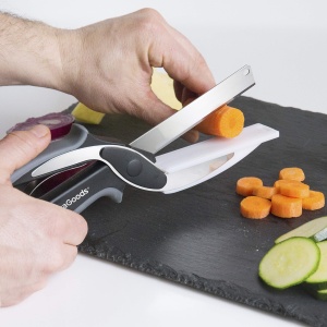 Cutit de Bucatarie InnovaGoods 2-in-1 cu Mini-Placa de Taiat, Ergonomic, NegruGri