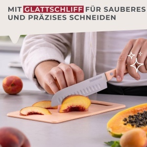 Cutit Santoku Fackelmann 23 cm, lama din otel inoxidabil, maner ergonomic apricot - Img 5