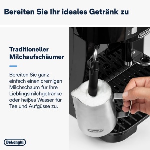 De'Longhi Magnifica S ECAM11.112.B, aparat de cafea complet automat cu duza de spumare a laptelui pentru cappuccino, cu butoane de selectie directa espresso si control rotativ, functie 2 cani, negru - Img 4