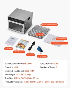 Dehydrator VEVOR H6-C001, 400 W, 6 tavi din otel inoxidabil, temperatura ajustabila - Img 8