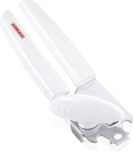 Deschizator conserve Leifheit Exact ComfortLine alb cu manere ergonomice si taiere sigura