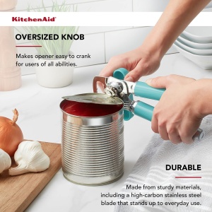 Deschizator de conserve si deschizator de sticle multifunctional KitchenAid Classic, usor de utilizat, roata de taiat din otel inoxidabil ascutita, manere ergonomice moi, Aqua Sky - Img 7